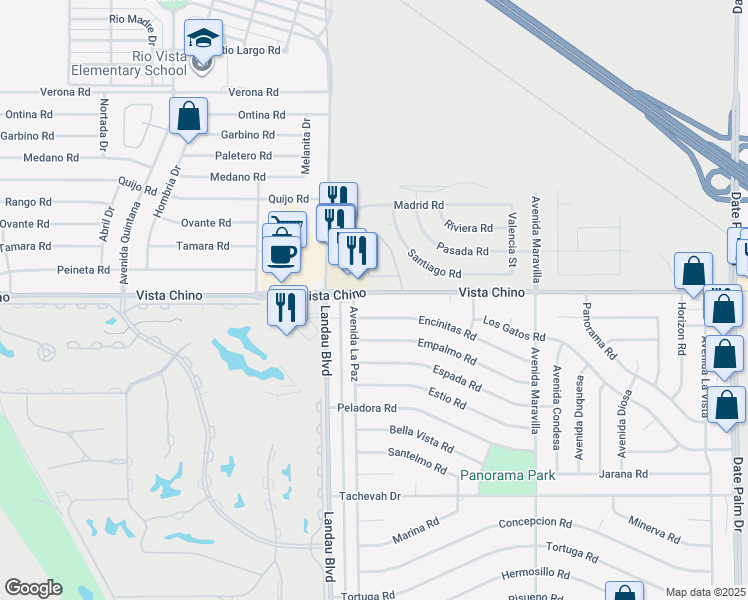 map of restaurants, bars, coffee shops, grocery stores, and more near 68045 Vista Chino in Cathedral City