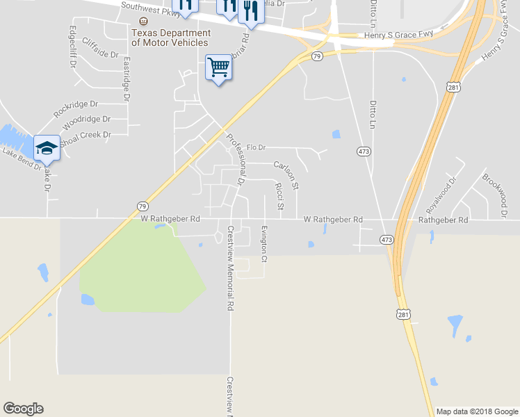 map of restaurants, bars, coffee shops, grocery stores, and more near 13 Evington Court in Wichita Falls