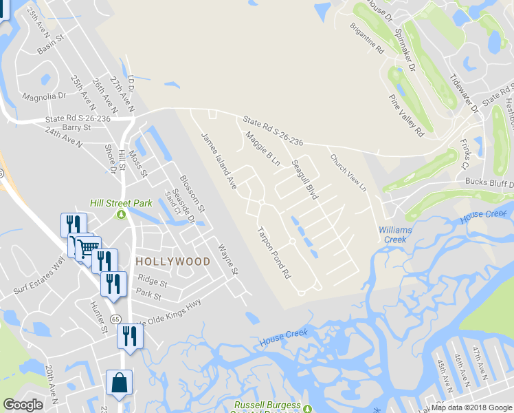 map of restaurants, bars, coffee shops, grocery stores, and more near 1300 James Island Avenue in North Myrtle Beach