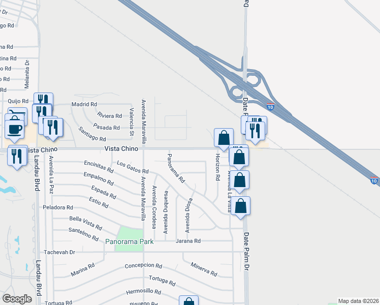 map of restaurants, bars, coffee shops, grocery stores, and more near 68745 Vista Chino in Cathedral City