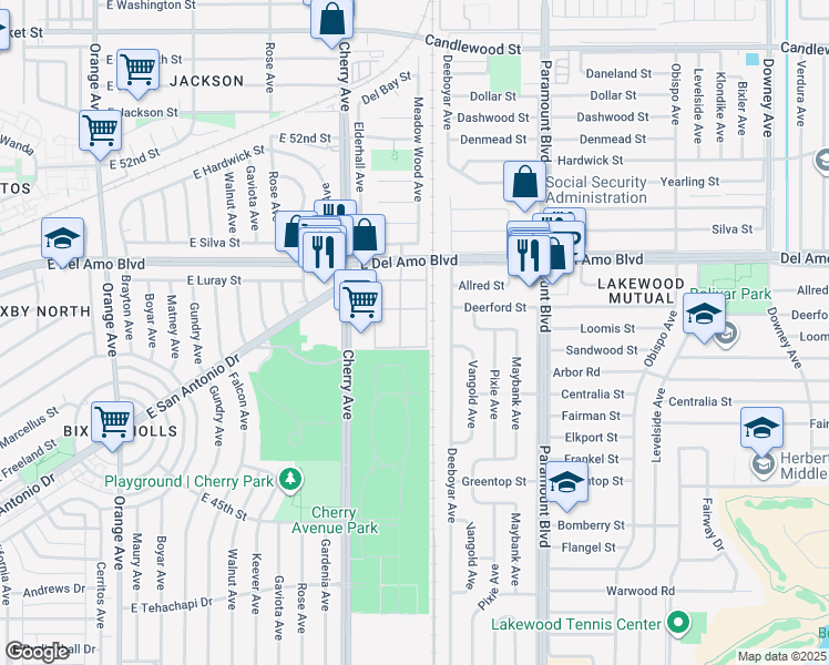 map of restaurants, bars, coffee shops, grocery stores, and more near 4700 Clair Del Avenue in Long Beach