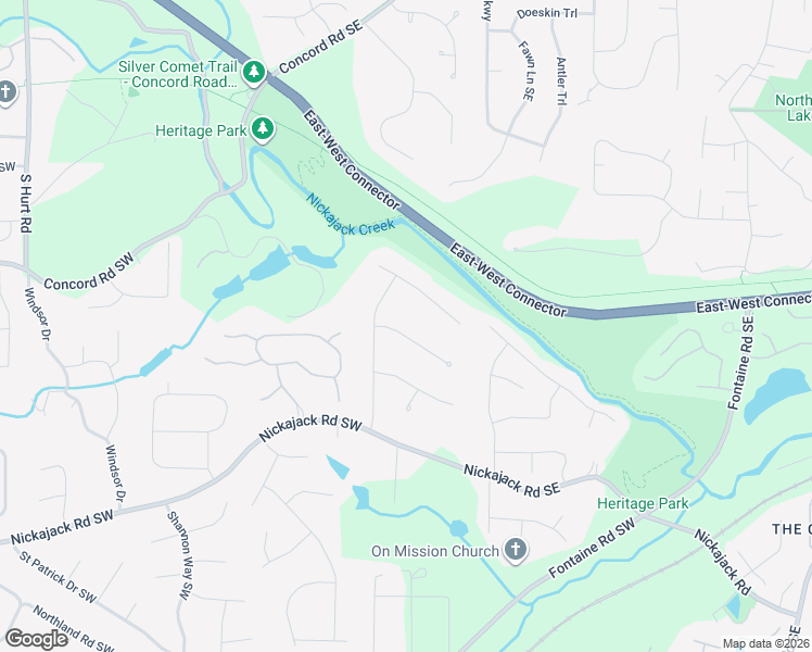 map of restaurants, bars, coffee shops, grocery stores, and more near 41 Queen Anne Drive Southeast in Mableton
