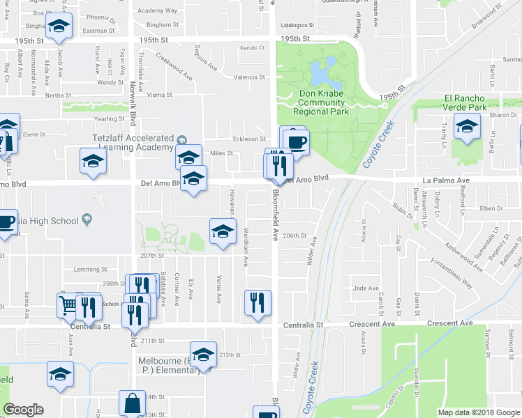 map of restaurants, bars, coffee shops, grocery stores, and more near 12524 Renville Street in Lakewood