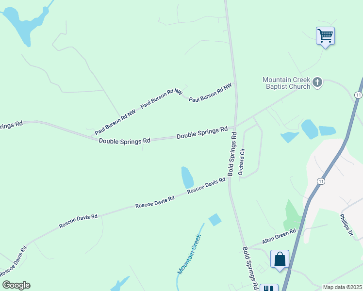 map of restaurants, bars, coffee shops, grocery stores, and more near 132 Double Springs Road in Monroe