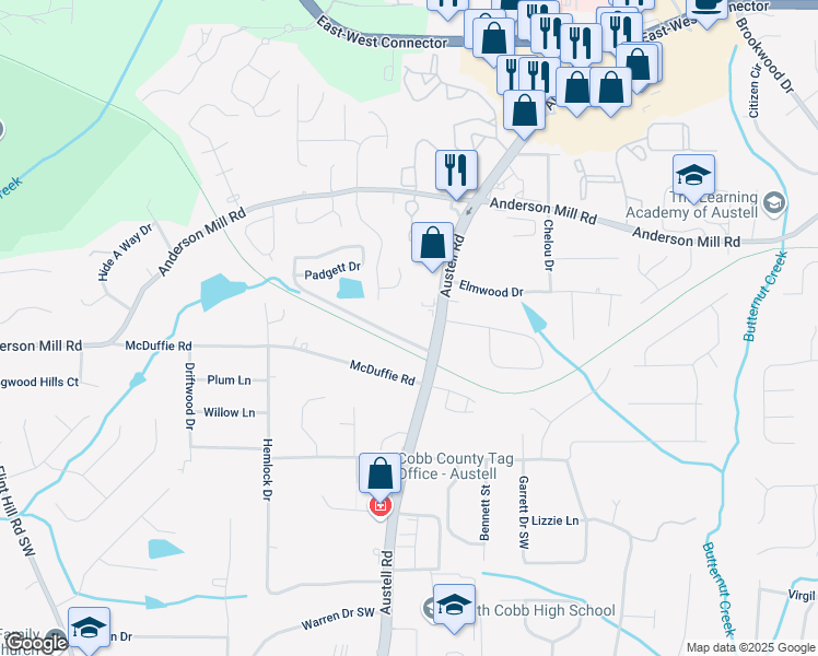map of restaurants, bars, coffee shops, grocery stores, and more near 1940 Drennon Avenue in Austell