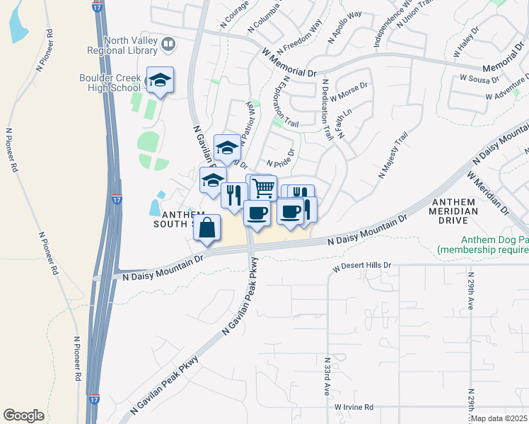map of restaurants, bars, coffee shops, grocery stores, and more near 39508 West Daisy Mountain Drive in Phoenix