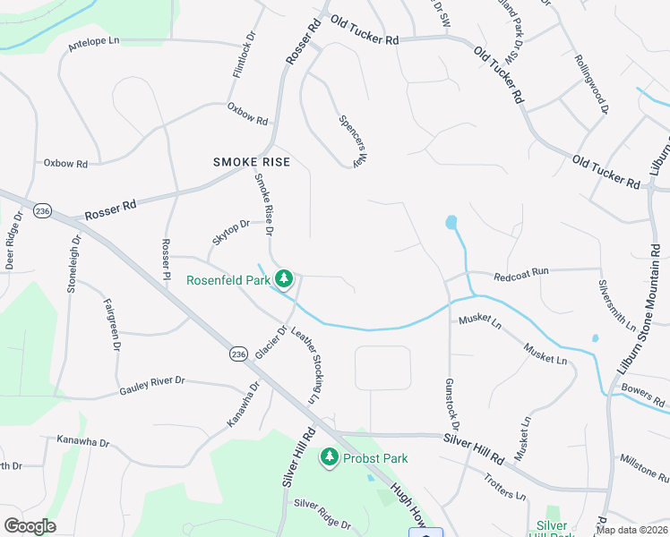 map of restaurants, bars, coffee shops, grocery stores, and more near 5512 Smoke Rise Drive in Stone Mountain