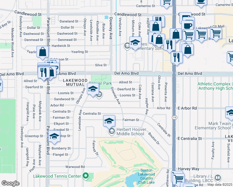 map of restaurants, bars, coffee shops, grocery stores, and more near 3503 Loomis Street in Lakewood