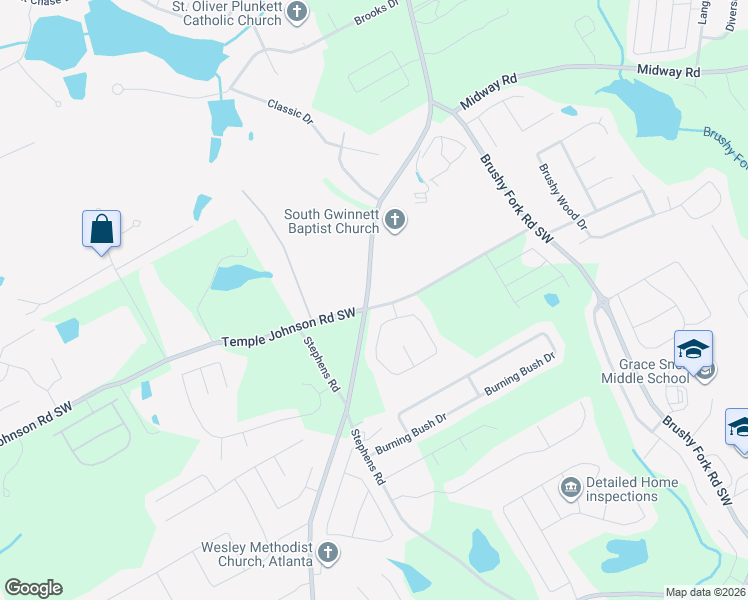 map of restaurants, bars, coffee shops, grocery stores, and more near 1428 Rosebud Road Southwest in Snellville