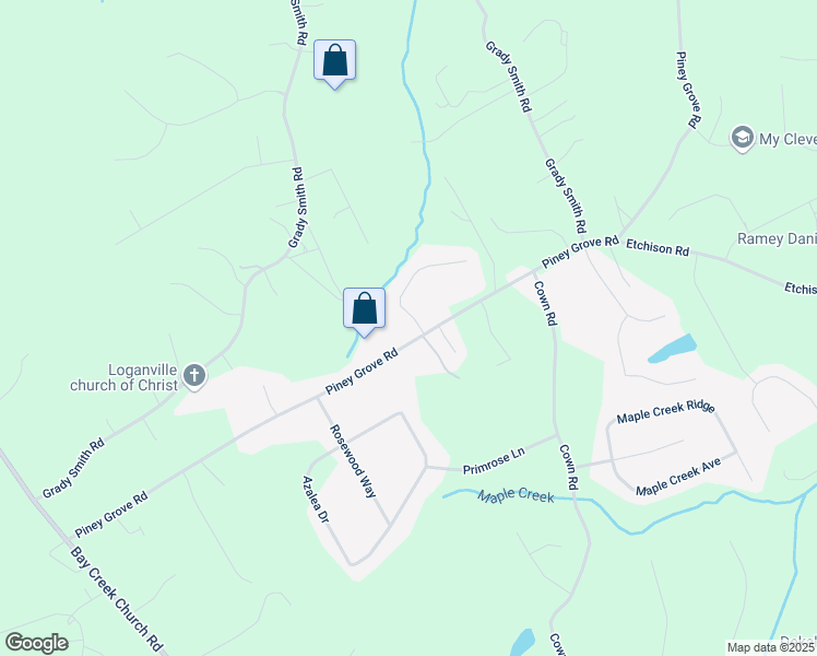 map of restaurants, bars, coffee shops, grocery stores, and more near 2291 Piney Grove Road in Loganville