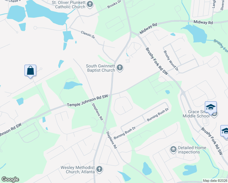 map of restaurants, bars, coffee shops, grocery stores, and more near 1428 Rosebud Road Southwest in Snellville