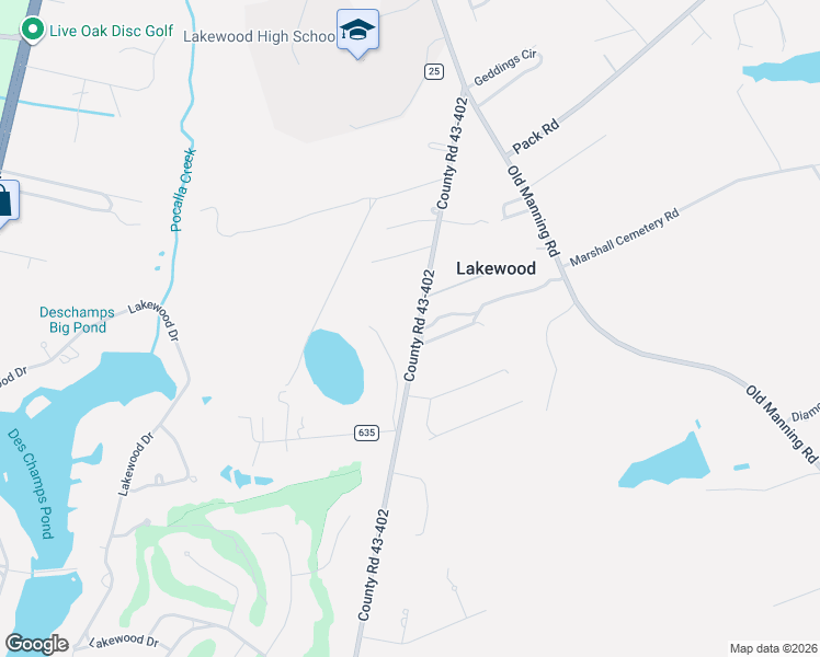 map of restaurants, bars, coffee shops, grocery stores, and more near 2619 County Road 43-402 in Sumter