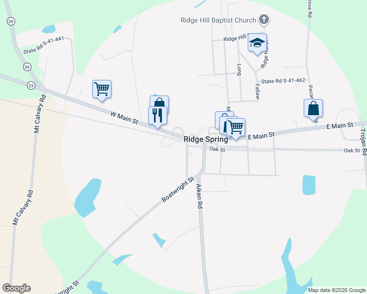 map of restaurants, bars, coffee shops, grocery stores, and more near 203 State Road S-41-94 in Ridge Spring