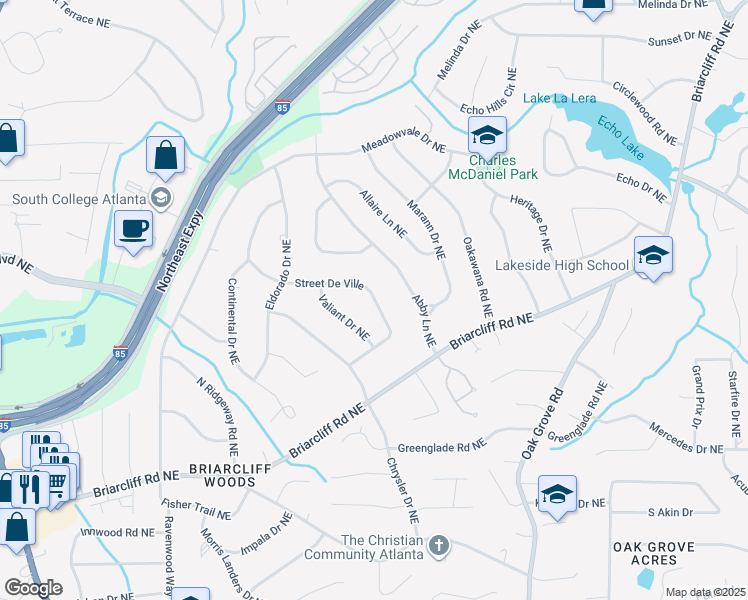 map of restaurants, bars, coffee shops, grocery stores, and more near 2267 Street De Ville in Atlanta