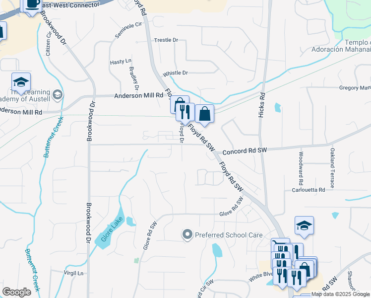 map of restaurants, bars, coffee shops, grocery stores, and more near 4481 Floyd Drive in Mableton