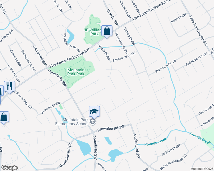 map of restaurants, bars, coffee shops, grocery stores, and more near 4955 Fox Forest Drive Southwest in Lilburn