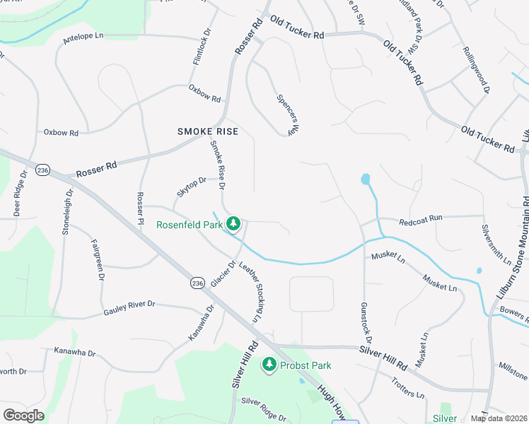 map of restaurants, bars, coffee shops, grocery stores, and more near 5512 Smoke Rise Drive in Stone Mountain