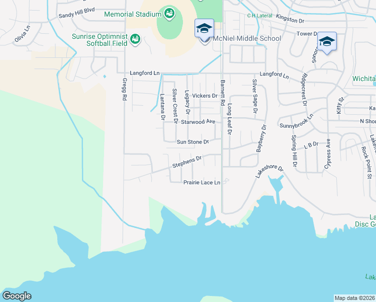 map of restaurants, bars, coffee shops, grocery stores, and more near 2 Texas Star Court in Wichita Falls