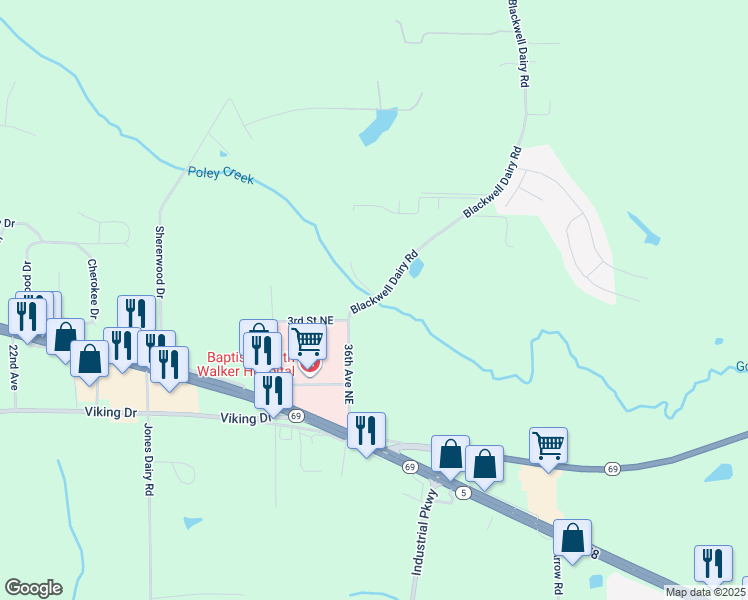 map of restaurants, bars, coffee shops, grocery stores, and more near 314 Blackwell Dairy Road in Jasper
