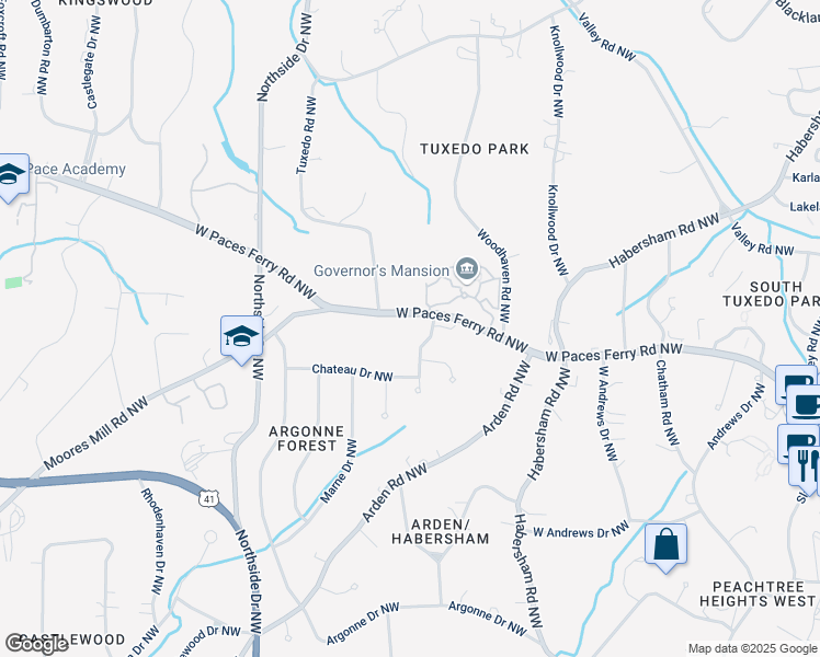 map of restaurants, bars, coffee shops, grocery stores, and more near 468 West Paces Ferry Road Northwest in Atlanta