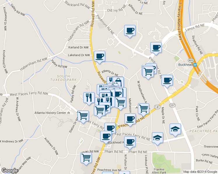 map of restaurants, bars, coffee shops, grocery stores, and more near 3295 U.S. 19 in Atlanta