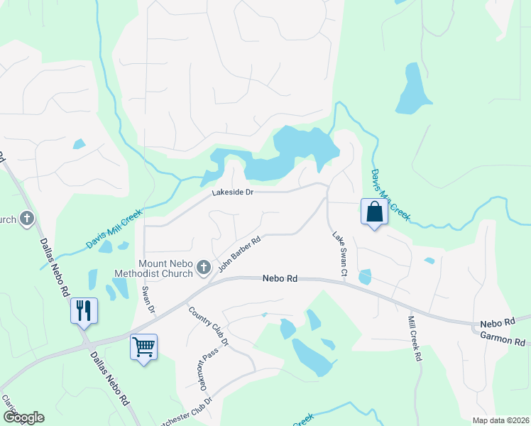 map of restaurants, bars, coffee shops, grocery stores, and more near 3660 Oak Lane Southwest in Hiram