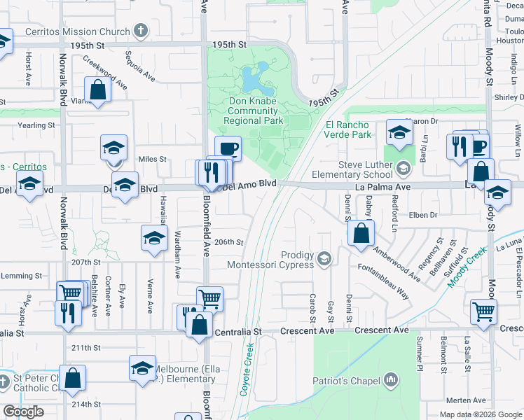 map of restaurants, bars, coffee shops, grocery stores, and more near 20422 Wilder Avenue in Lakewood