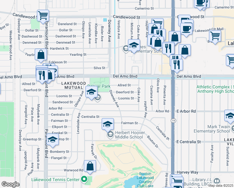 map of restaurants, bars, coffee shops, grocery stores, and more near 3503 Loomis Street in Lakewood