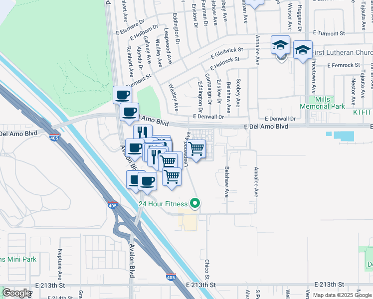 map of restaurants, bars, coffee shops, grocery stores, and more near 901-999 East Dovlen Place in Carson