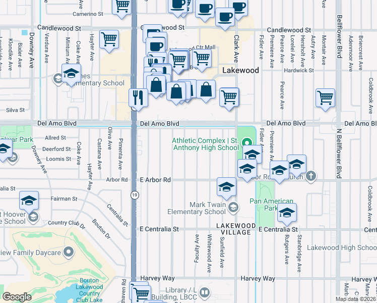 map of restaurants, bars, coffee shops, grocery stores, and more near 4808 Graywood Avenue in Long Beach