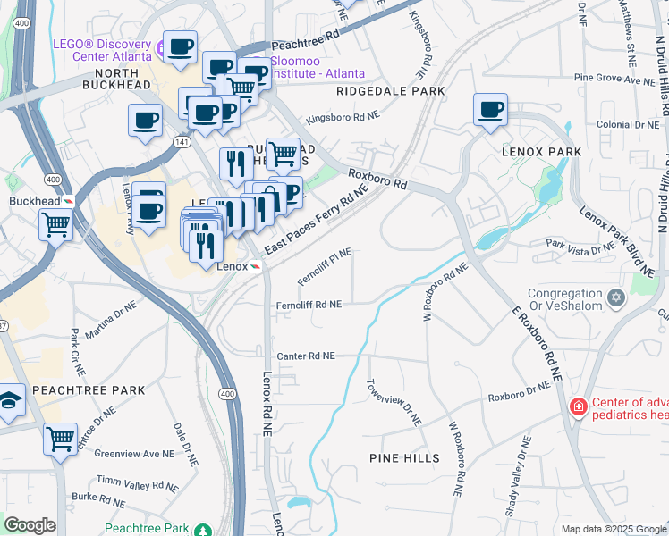 map of restaurants, bars, coffee shops, grocery stores, and more near 3299 Ferncliff Place Northeast in Atlanta