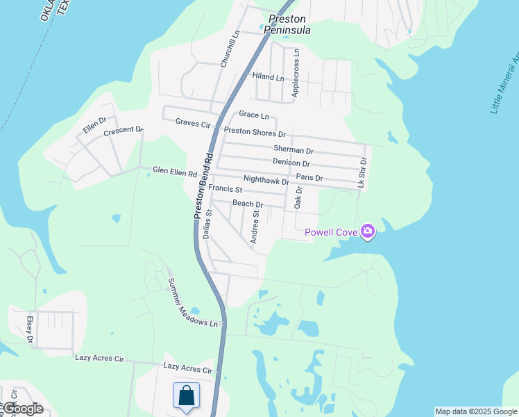map of restaurants, bars, coffee shops, grocery stores, and more near 77 Little Ole Trail in Pottsboro