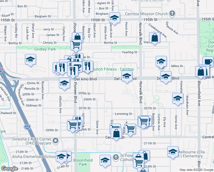 map of restaurants, bars, coffee shops, grocery stores, and more near 20416 Devlin Avenue in Lakewood