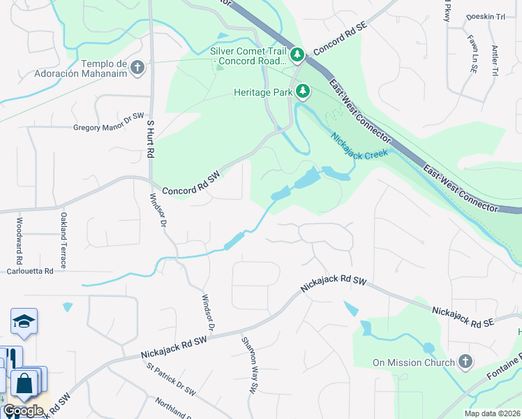 map of restaurants, bars, coffee shops, grocery stores, and more near 194 Covered Bridge Trail in Smyrna