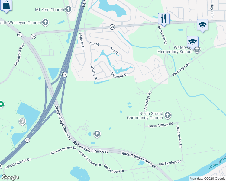 map of restaurants, bars, coffee shops, grocery stores, and more near 4341 Erie Drive in Little River