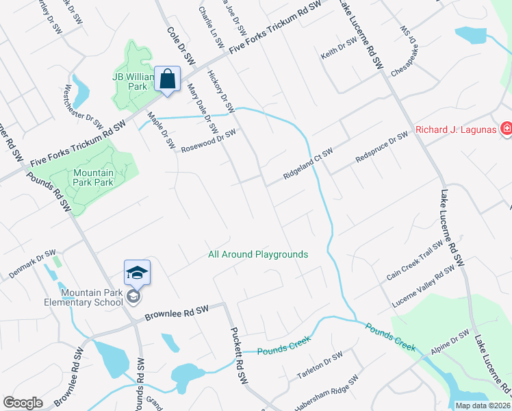 map of restaurants, bars, coffee shops, grocery stores, and more near 1473 Marydale Drive Southwest in Lilburn