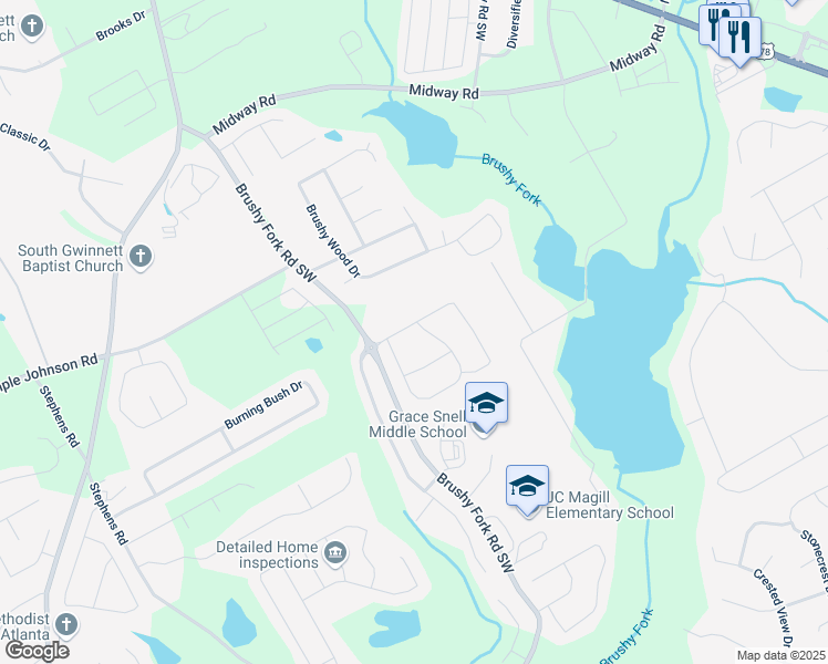 map of restaurants, bars, coffee shops, grocery stores, and more near 3868 Sweet Iris Circle in Loganville