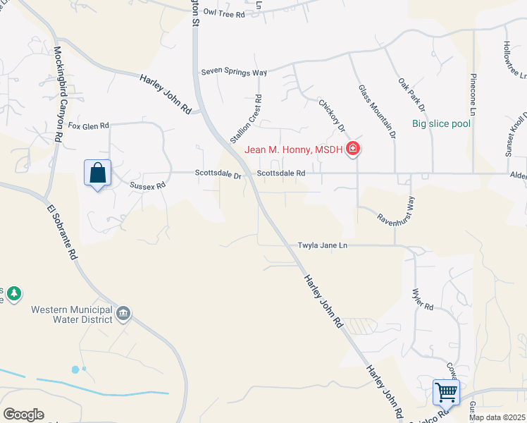 map of restaurants, bars, coffee shops, grocery stores, and more near Harley John Road in Lake Mathews