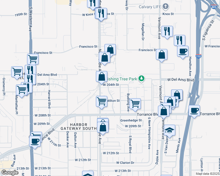 map of restaurants, bars, coffee shops, grocery stores, and more near 20414 Kenwood Avenue in Torrance