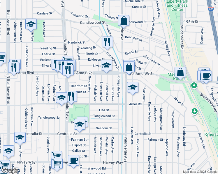 map of restaurants, bars, coffee shops, grocery stores, and more near 4806 Canehill Avenue in Lakewood