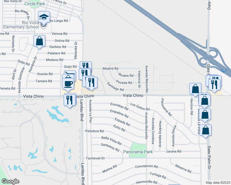 map of restaurants, bars, coffee shops, grocery stores, and more near 27946 Captiva Place in Cathedral City