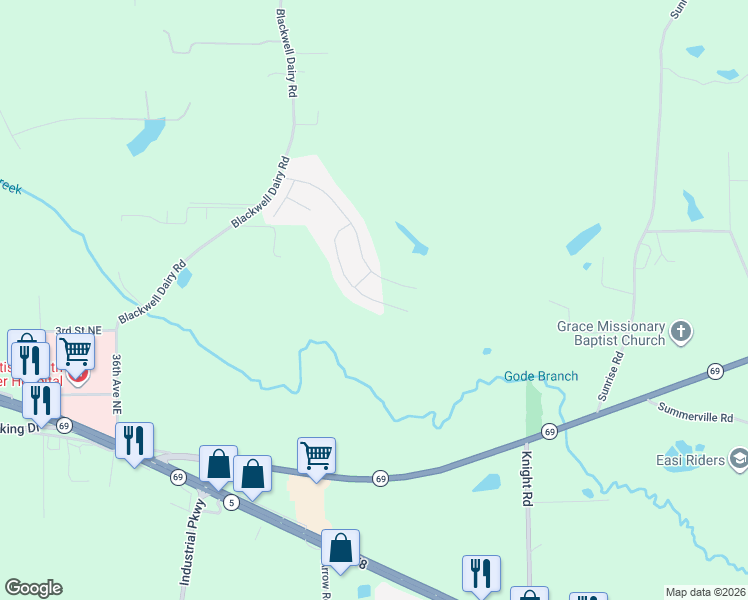 map of restaurants, bars, coffee shops, grocery stores, and more near 13 Birch Crossing Lane in Jasper