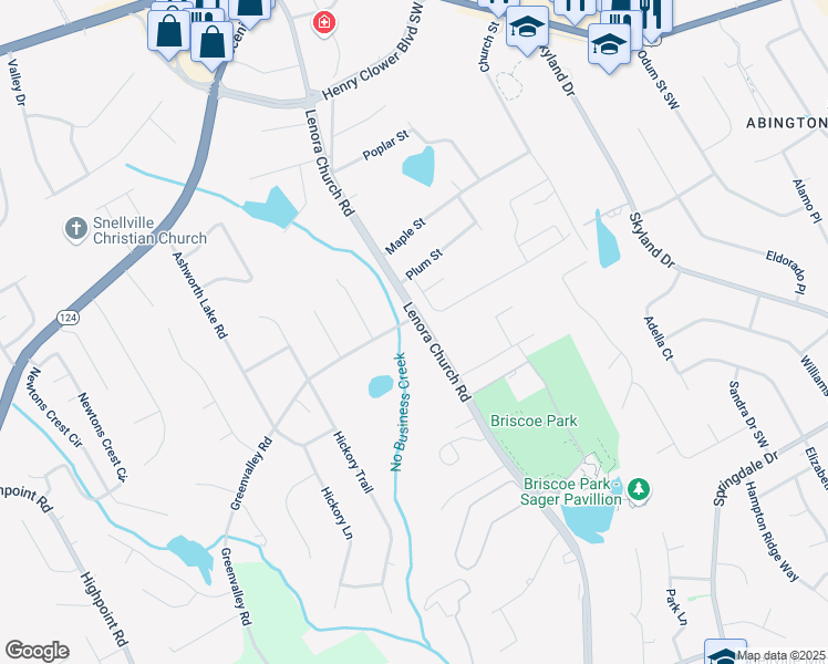 map of restaurants, bars, coffee shops, grocery stores, and more near 2685 Lenora Church Road in Snellville