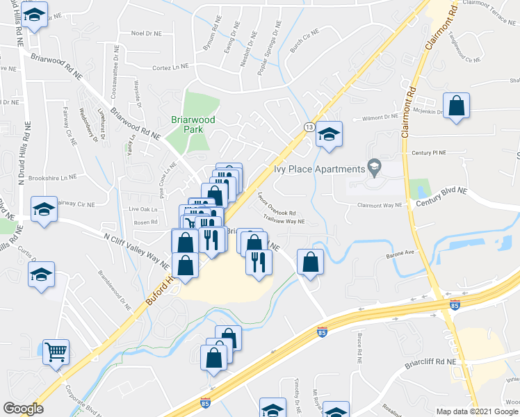 map of restaurants, bars, coffee shops, grocery stores, and more near 1564 Lenox Overlook Road in Atlanta