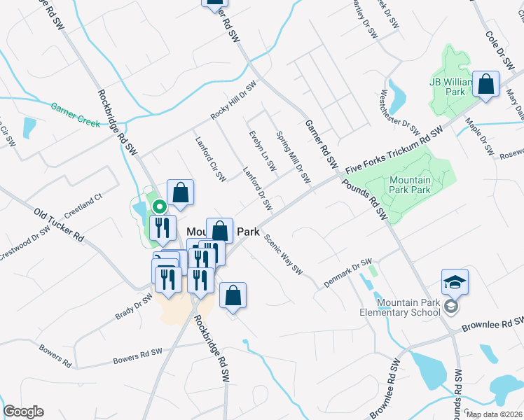 map of restaurants, bars, coffee shops, grocery stores, and more near 1155 Lanford Drive Southwest in Lilburn