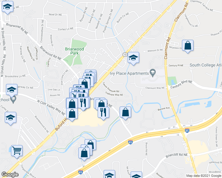 map of restaurants, bars, coffee shops, grocery stores, and more near 1586 Lenox Overlook Road in Atlanta