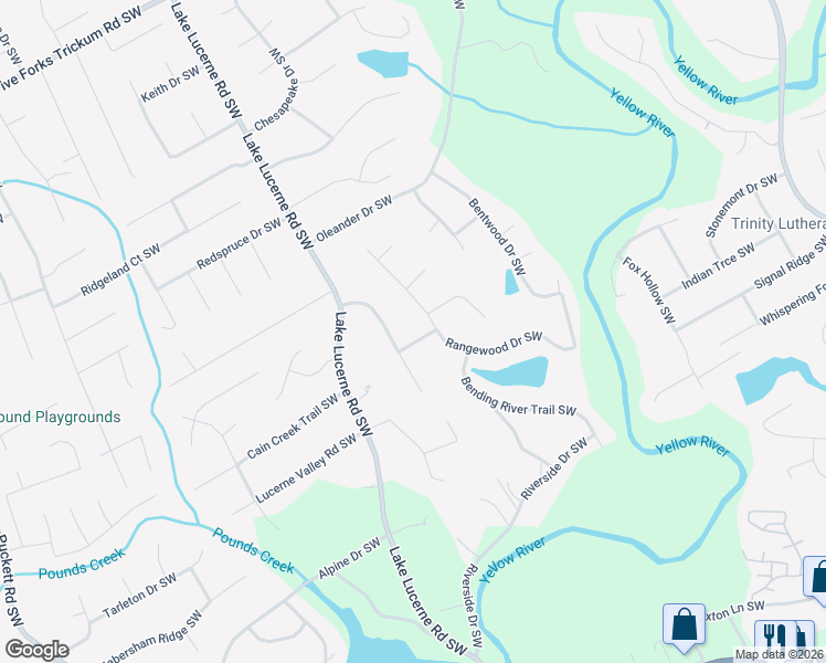 map of restaurants, bars, coffee shops, grocery stores, and more near 1569 Briarwood Lane Southwest in Lilburn