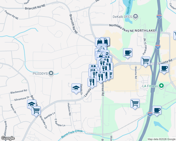 map of restaurants, bars, coffee shops, grocery stores, and more near 2109 Zelda Drive Northeast in Atlanta