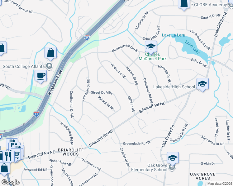 map of restaurants, bars, coffee shops, grocery stores, and more near 2256 Street Deville Southwest in Snellville