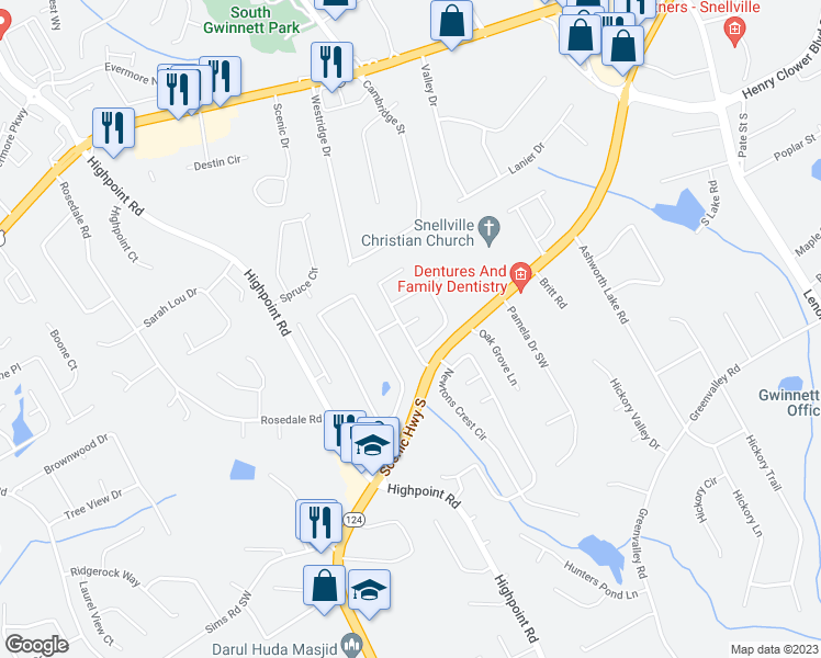 map of restaurants, bars, coffee shops, grocery stores, and more near 2890 Skylars Mill Lane in Snellville